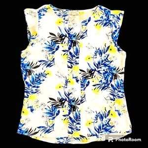 Tahari Blouse Sleeveless White and Blue Size Small
